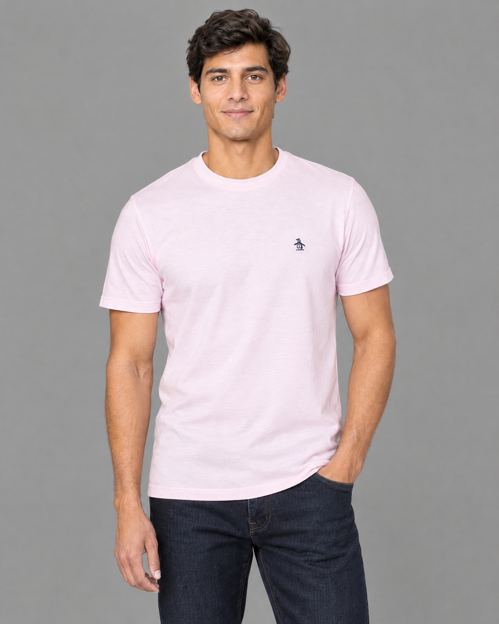 Playera Penguin rosada con logo bordado para hombre — modelo 6