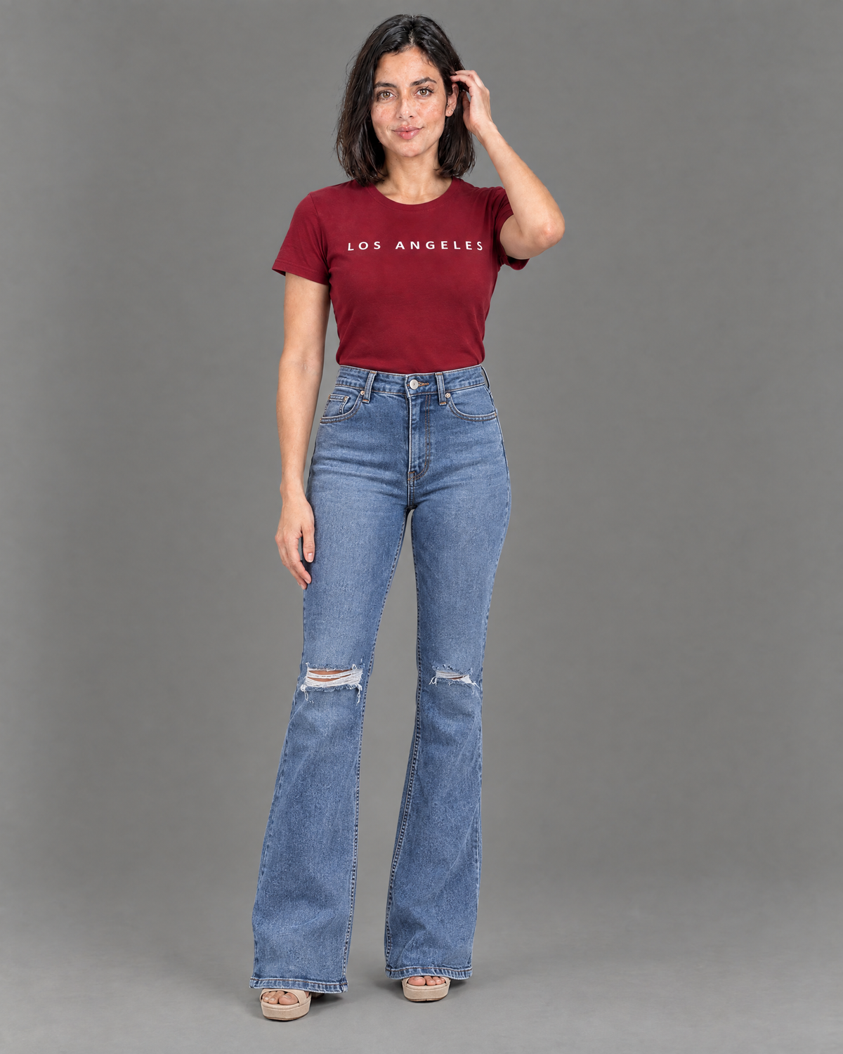 Jeans Kalua acampanados celeste para mujer
