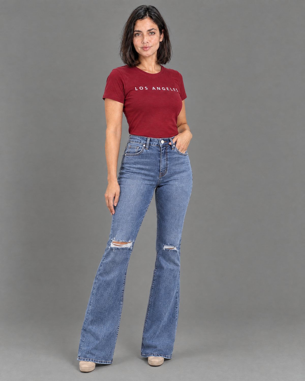 Jeans Kalua acampanados celeste para mujer
