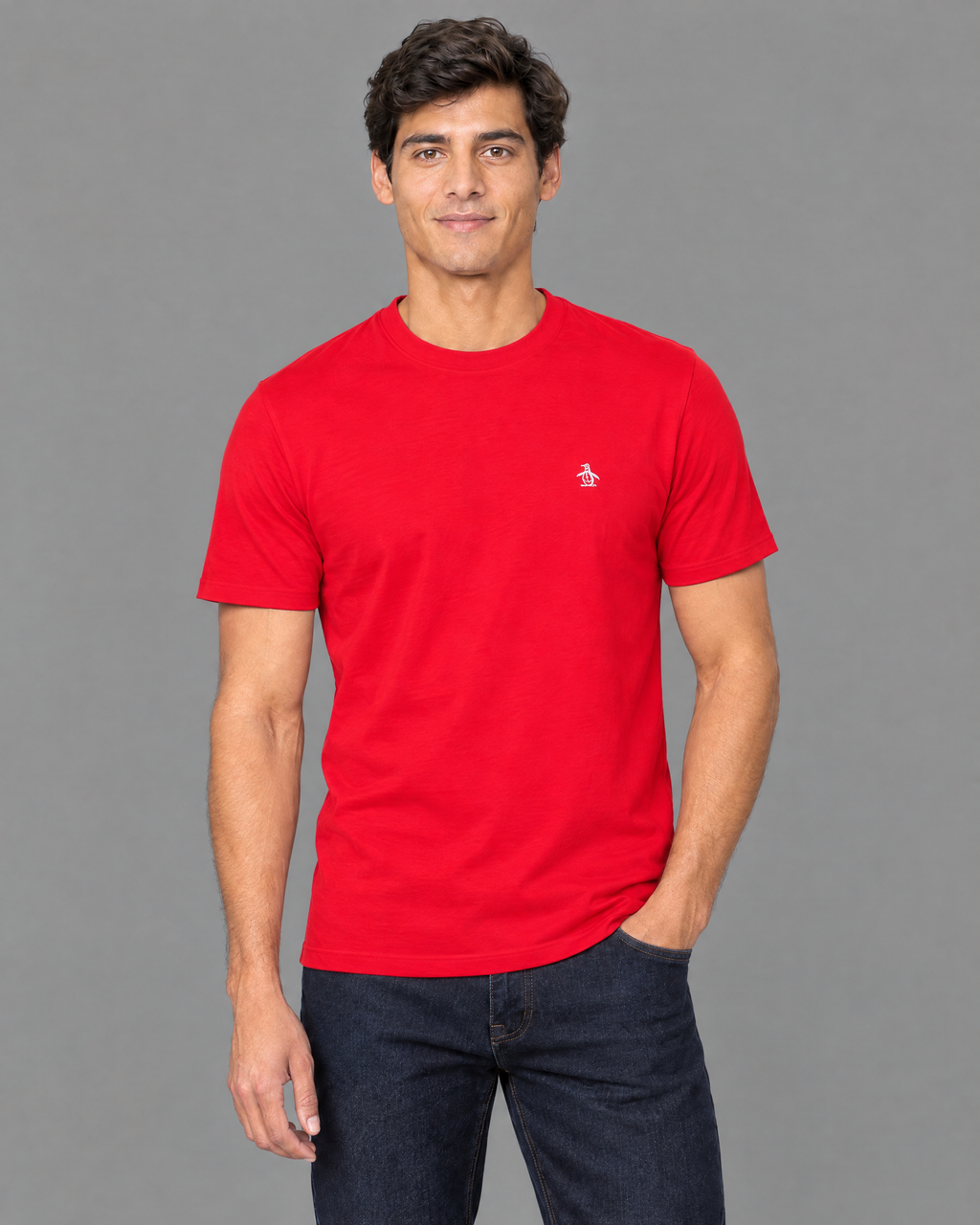 Playera Penguin roja con logo bordado para hombre