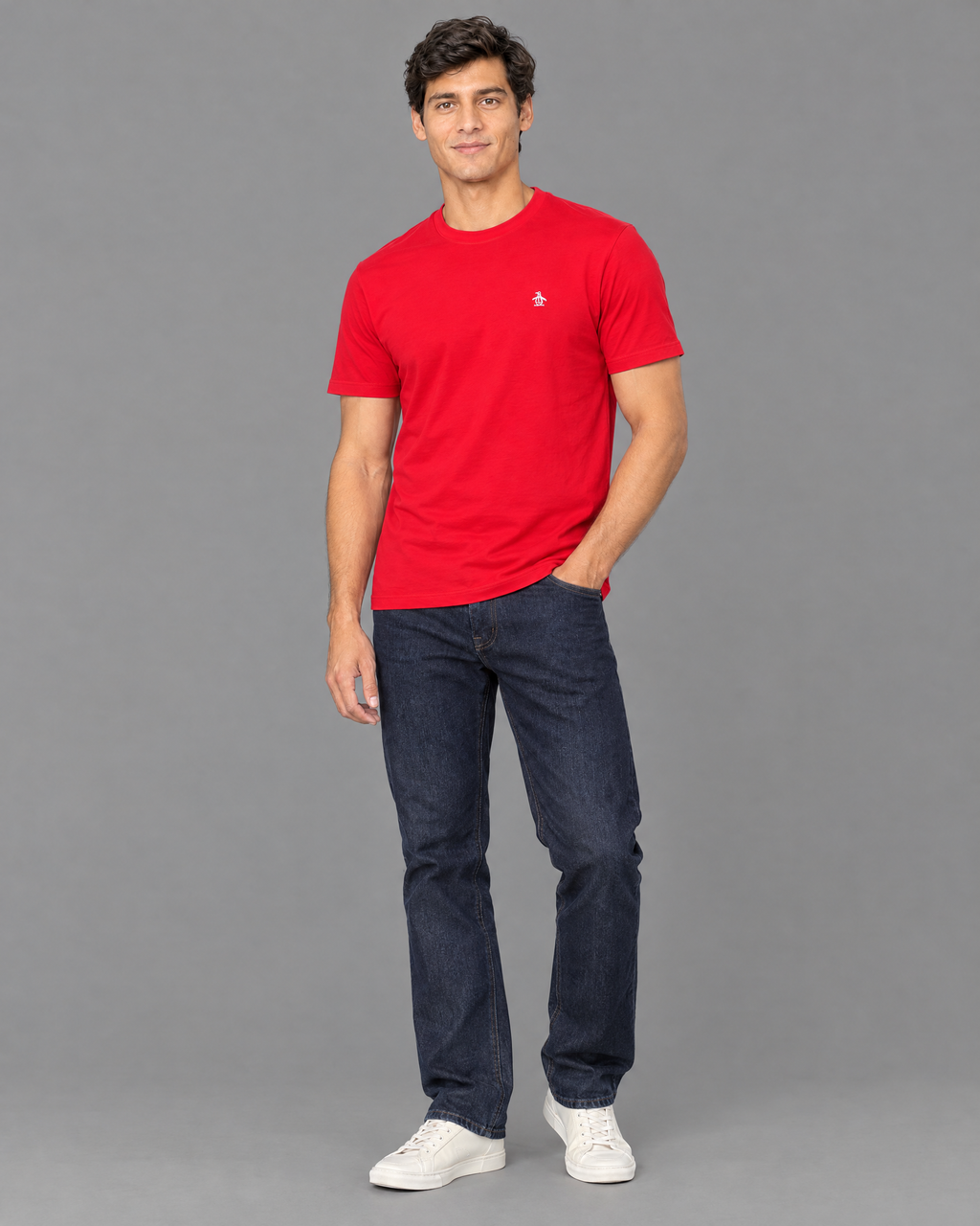 Playera Penguin roja con logo bordado para hombre
