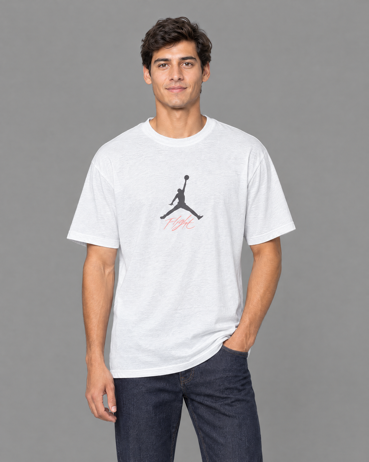 Playera oversized beige con diseño para hombre — modelo base