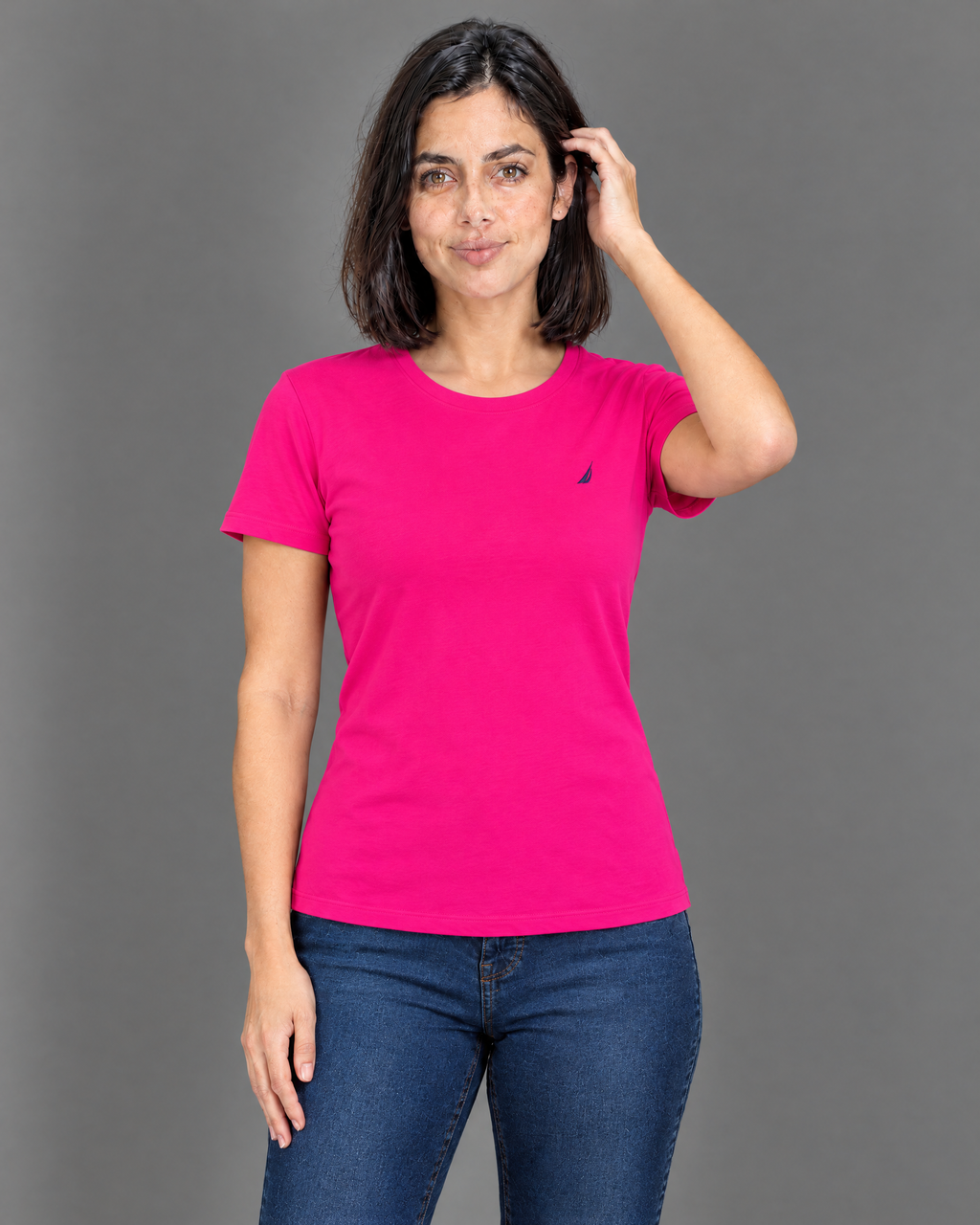 Blusa fucsia con logo bordado para mujer