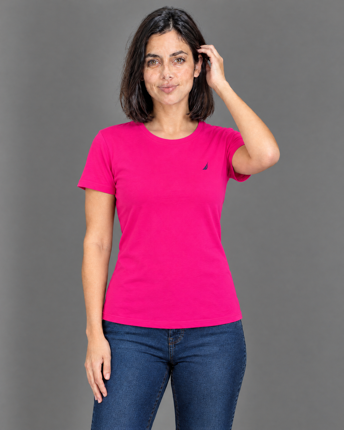 Blusa fucsia con logo bordado para mujer