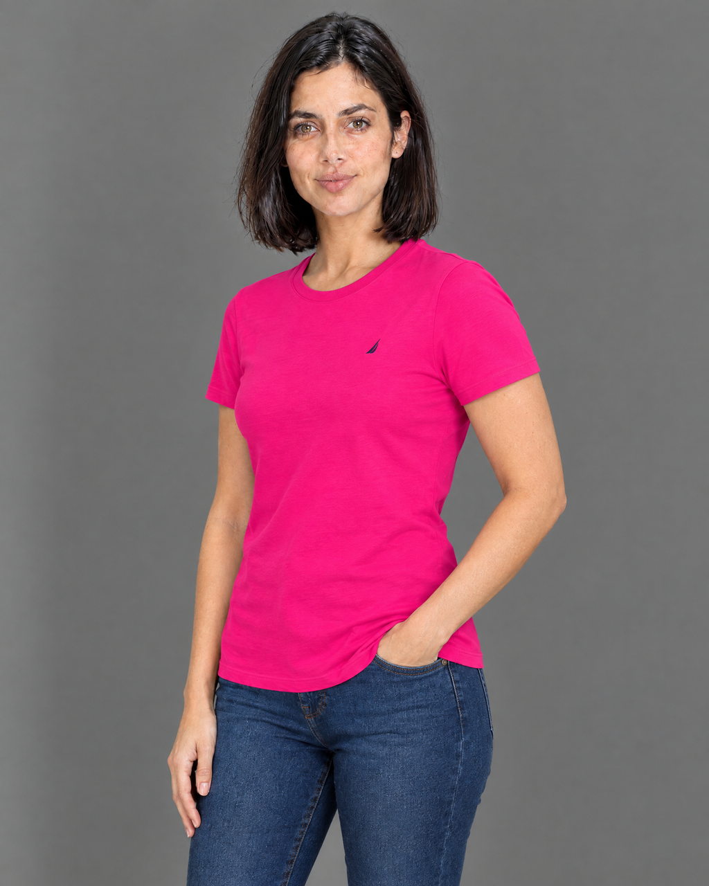 Blusa fucsia con logo bordado para mujer