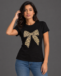 Blusa Guess negra con moño de leopardo para mujer