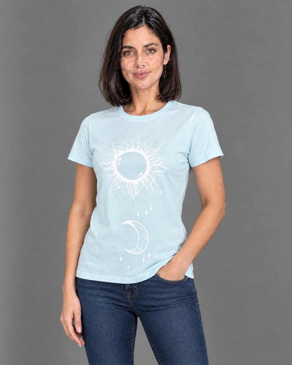 Blusa celeste con diseño para mujer