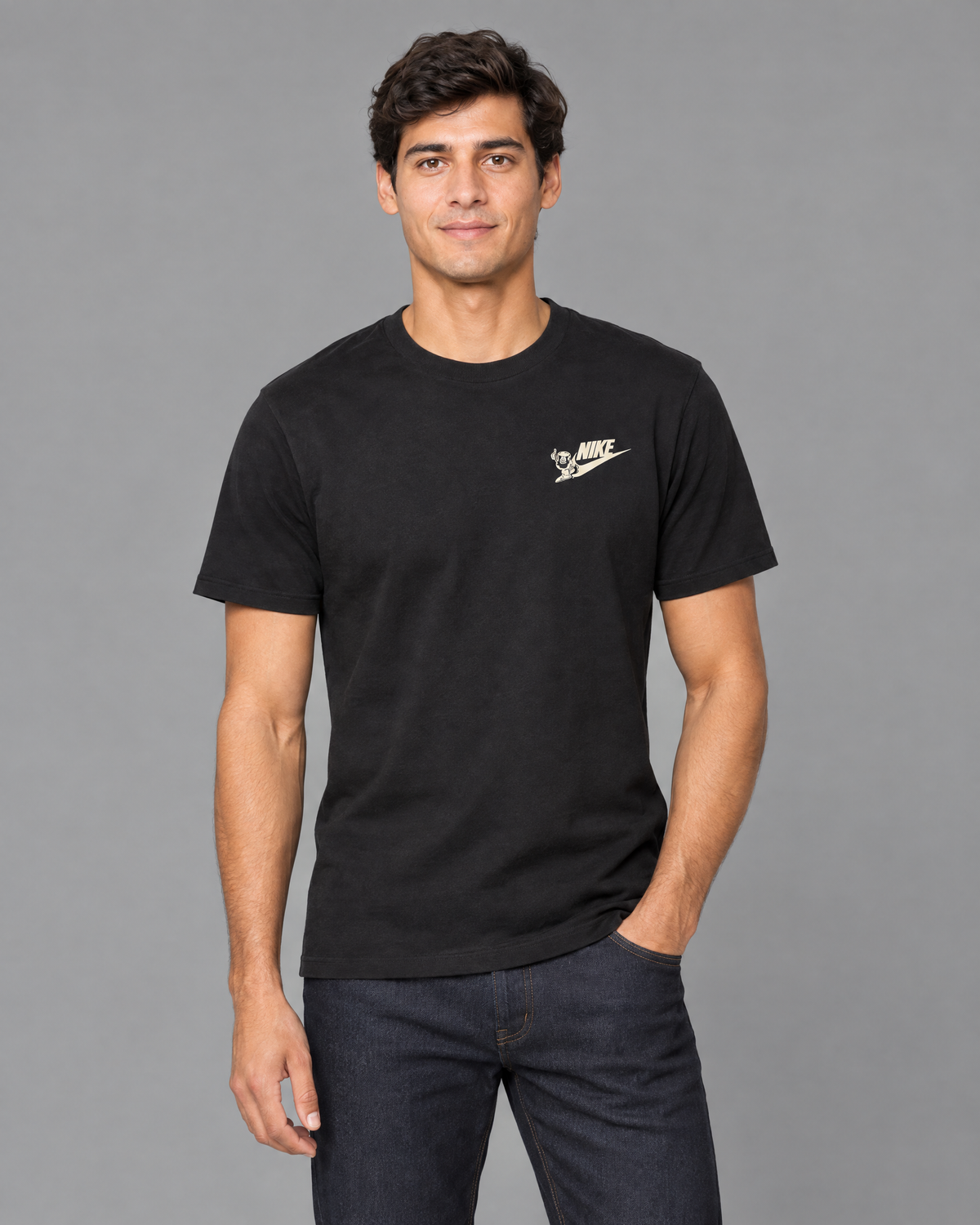 Playera oversized negra con diseño para hombre