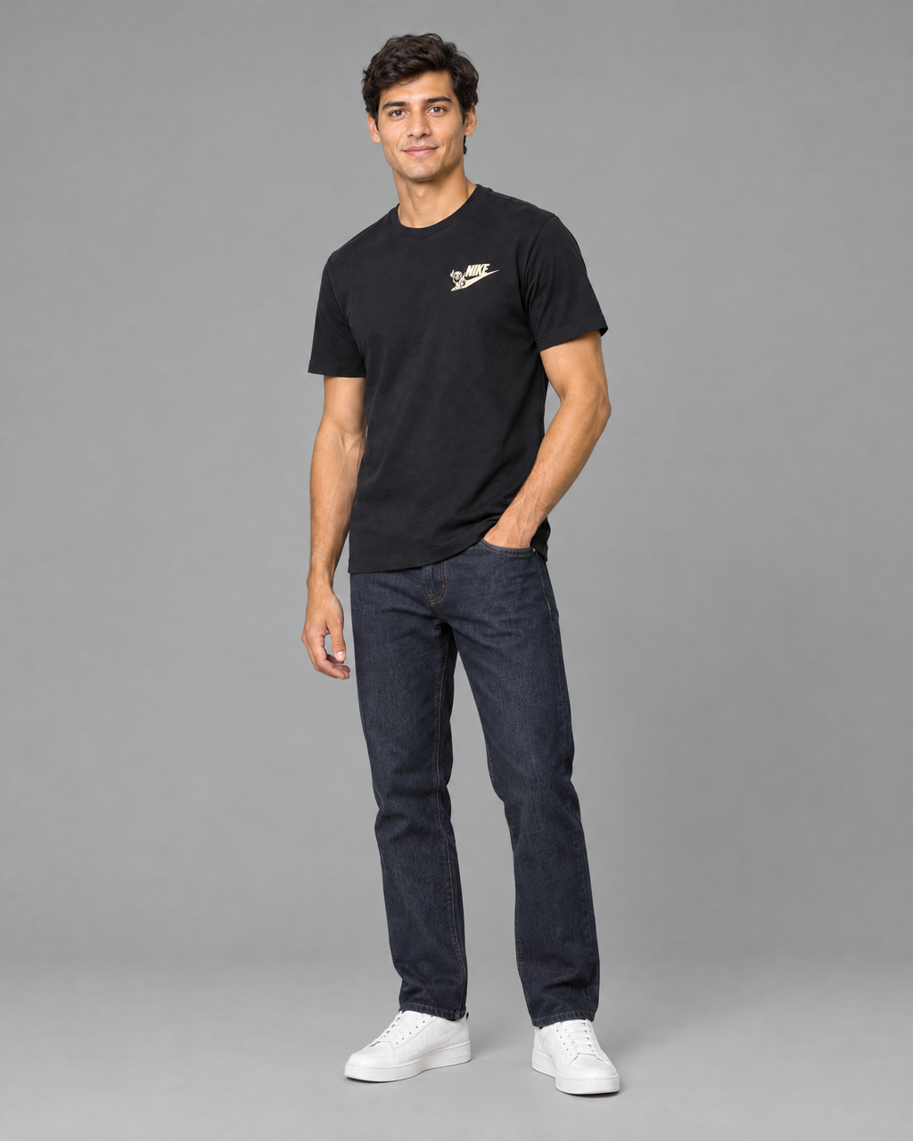 Playera oversized negra con diseño para hombre