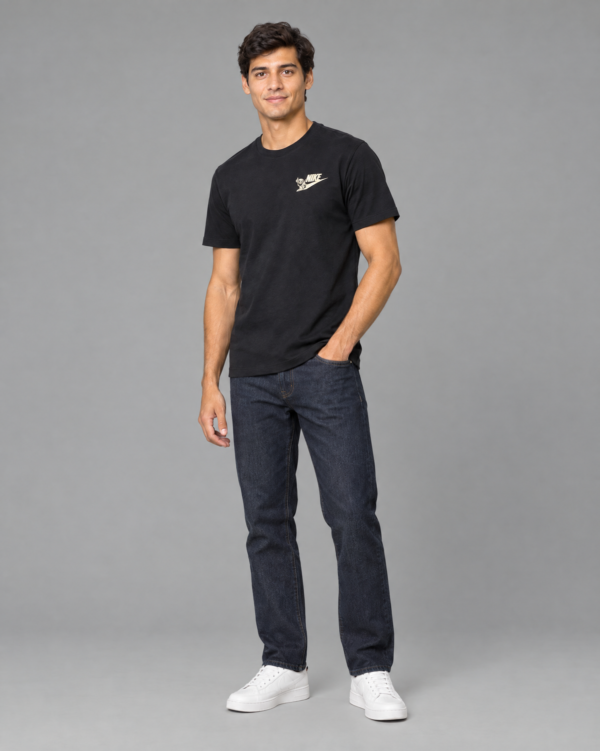 Playera oversized negra con diseño para hombre